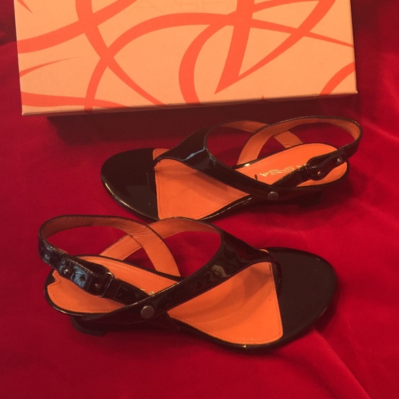 Via Spigo Black Patent Wedge Sandals
