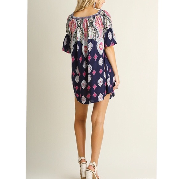 Navy mix Printed mini bell sleeves boho dress - Picture 3 of 3
