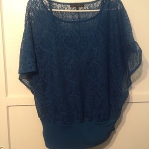 Lace top with batwing sleeves and built in cami