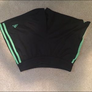 Black and green adidas short workout shorts