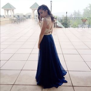 Tiffany two piece prom dress navy blue