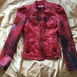 Red black small Pleather Jacket