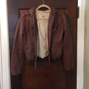 Michael Kors Brown Leather Jacket With Hood