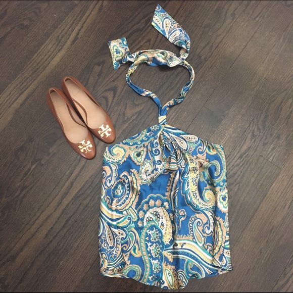 INC International Concepts Tops - INC Silk Blue Paisley Halter Top