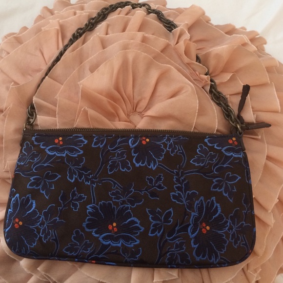 Brown and blue silk J. Crew shoulder purse.
