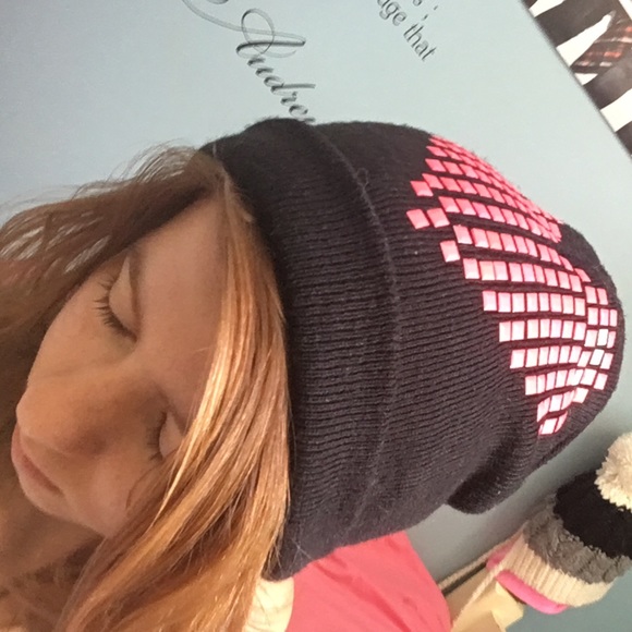 Black hat with pink heart studs
