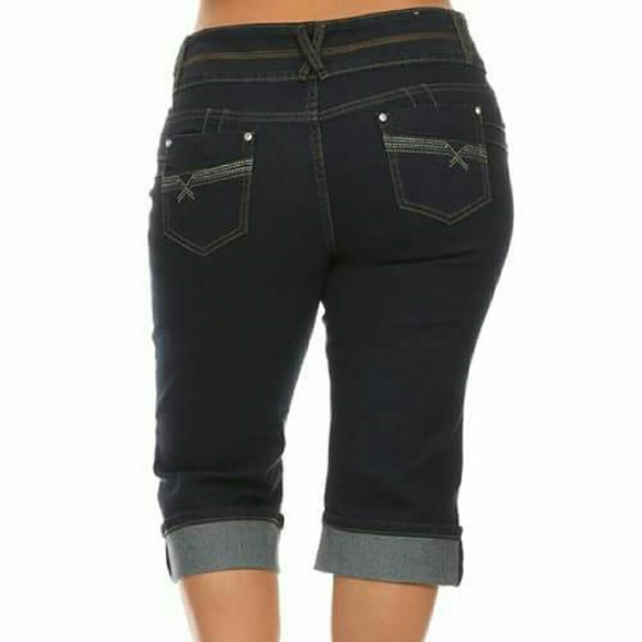 Denim Capri Pants with Rhinestone Studs - Picture 3 of 3