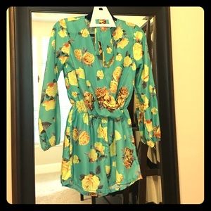 Mint green with yellow roses romper