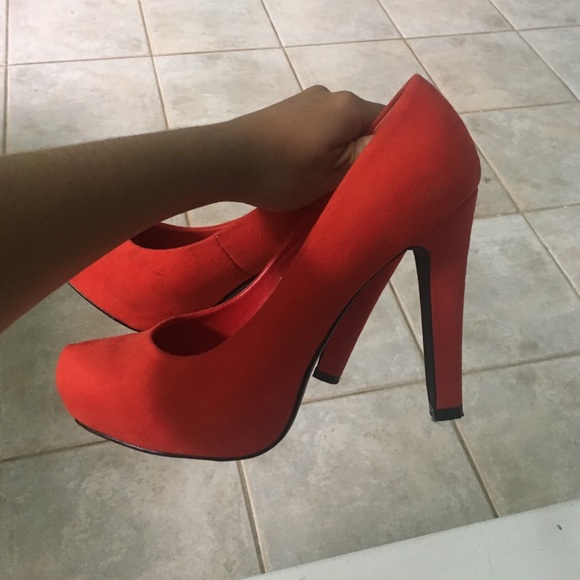 Red satin high heels