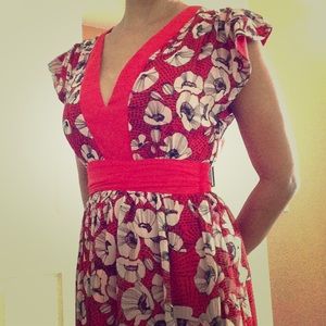 Red flutter sleeve dress