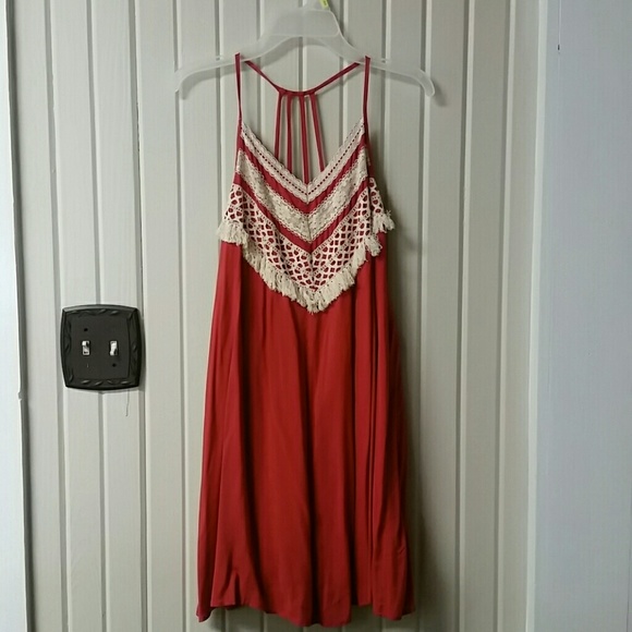 Burnt orange sleeveless A-line dress