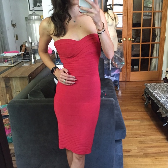 Herve Leger Dresses & Skirts - Herve Leger Red Strapless Bandage Dress