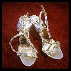 Silver heels worn once