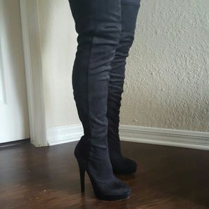 Bebe black thigh high suede boots