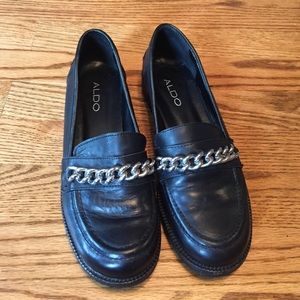 Black leather loafers