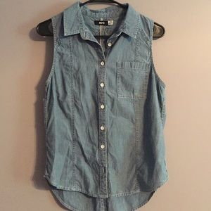 Chambray button down sleeveless top