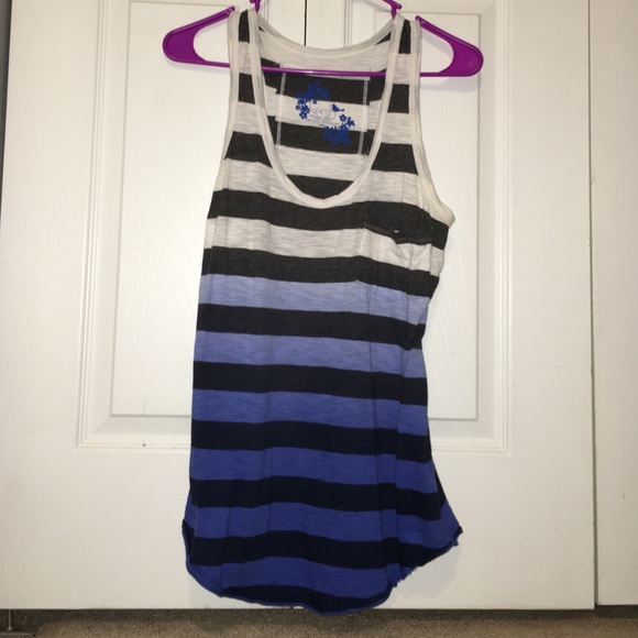 Blue & white striped workout top