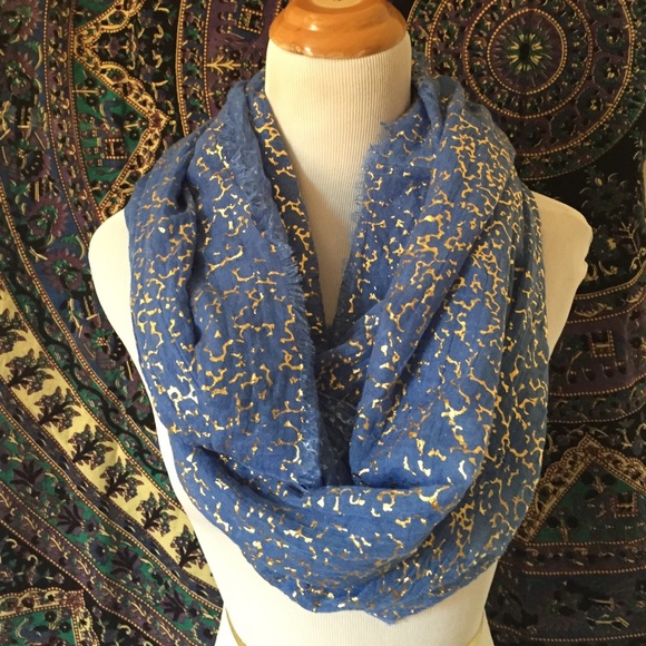 Gold Foil Infinity Scarf - Blue