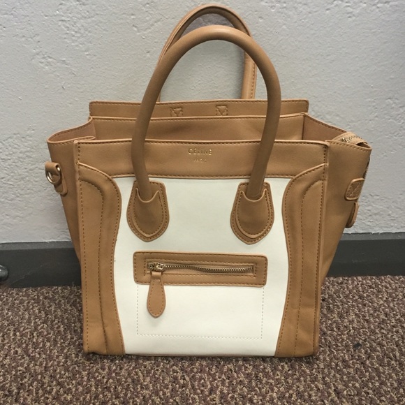 Céline white and tan Boston bag
