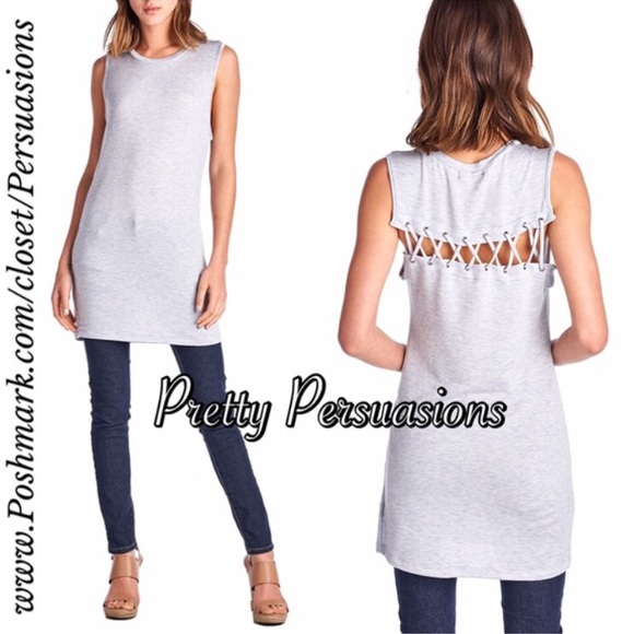 CLEARANCE‼️ Gray Lace Up Back Sleeveless Tunic Top - Picture 4 of 4