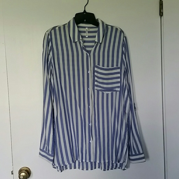 Light Blue/white striped button up blouse