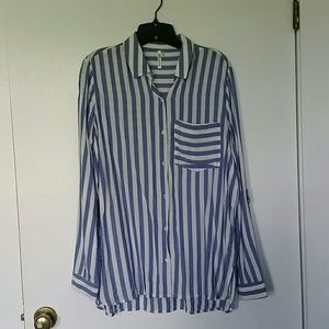 Light Blue/white striped button up blouse