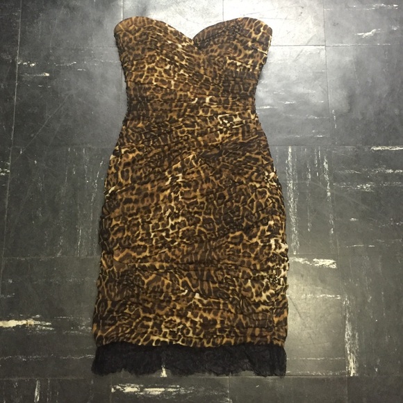 BCBGMaxAzria Dresses & Skirts - BCBG Leopard and Lace Strapless Dress