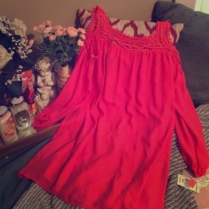 Off the shoulder dress.