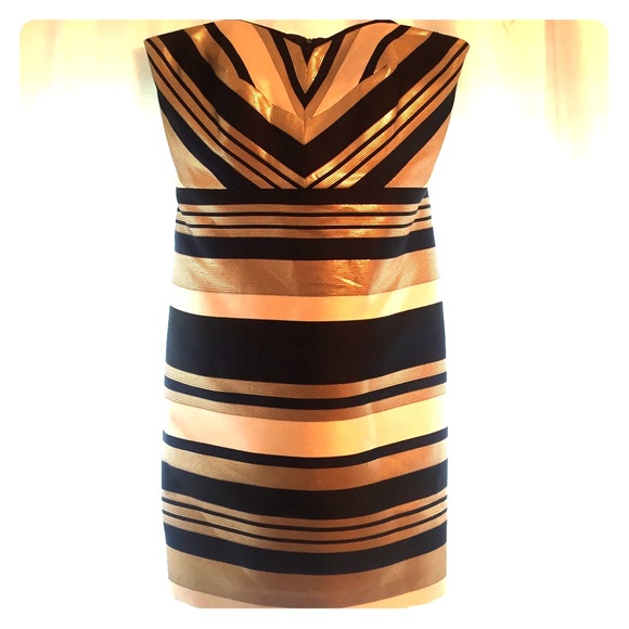 Ann Taylor Navy and Gold Strapless Dress