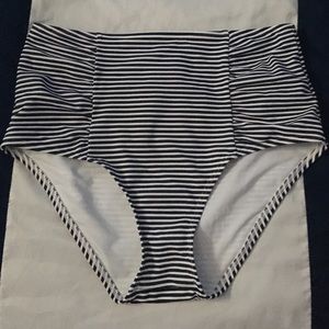 Aerie Retro High-Rise Striped Navy Bikini Bottom