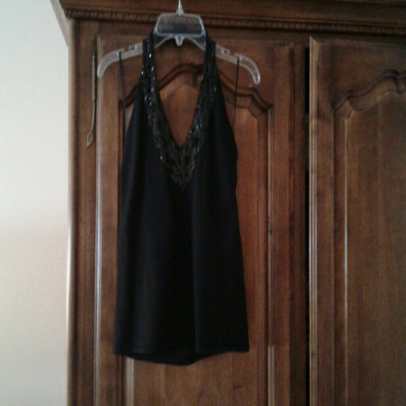 LRL Knit Halter top with sequins at v neckline - Picture 3 of 3