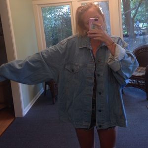 Oversized light wash jean jacket.