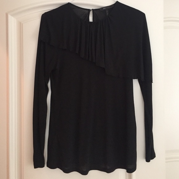 BCBG black angled ruffle long sleeve top