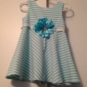 Toddler girl Tiffany blue & white striped dress