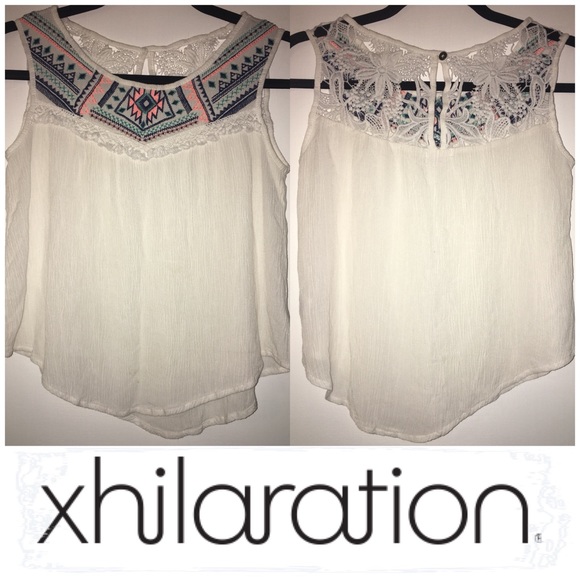 Xhilaration-Embroidered Flowy Tank Top