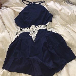Navy blue and white Lace Romper