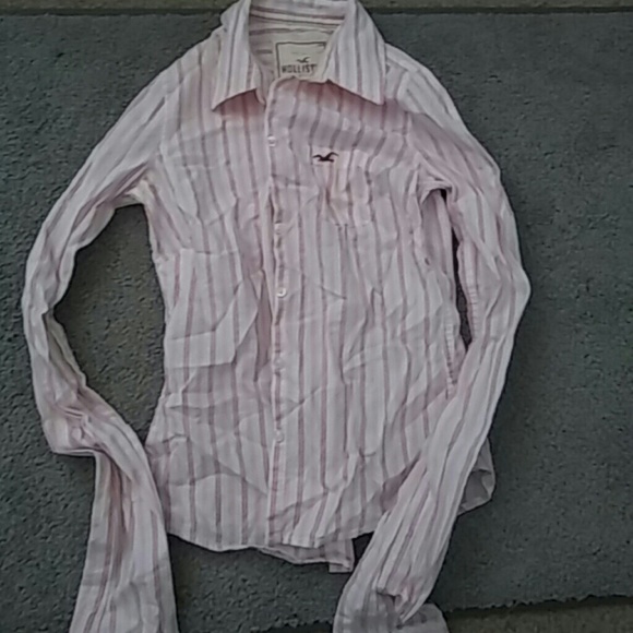 Hollister pink pinstripe button-up XS - Picture 1 of 4