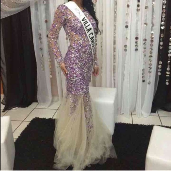 Prom Pageant dress gown beading + crystals