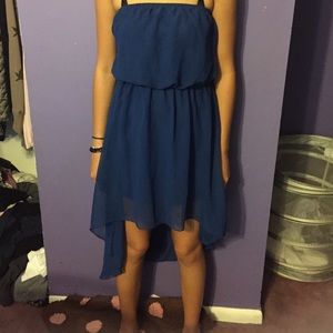 blue strapless high low dress