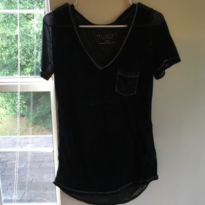 Black Transparebt pocket v-neck