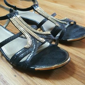 Faux Snakeskin & Gold Sandals