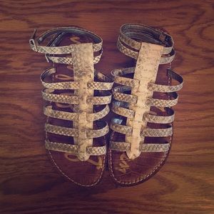 Sam Edelman White/Gray Snake Skin Gladiator Sandal