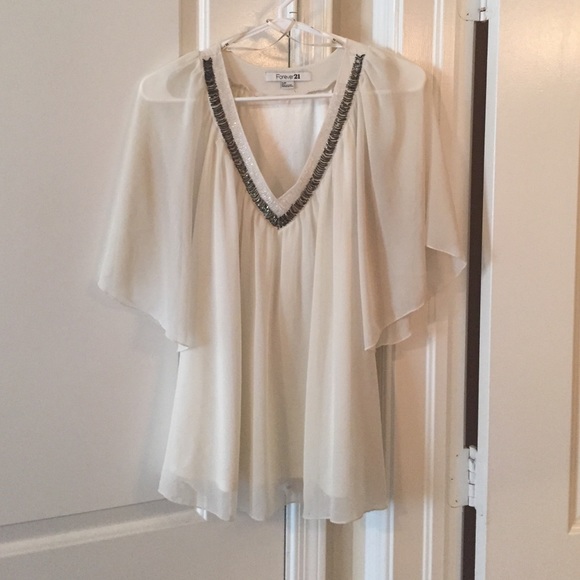 Flowy White Top w/ Beading