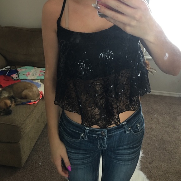 Black lace crop top
