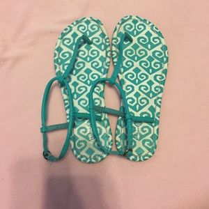 white and blue sandals
