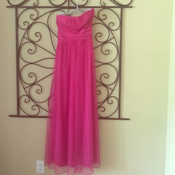 Strapless hot pink evening gown