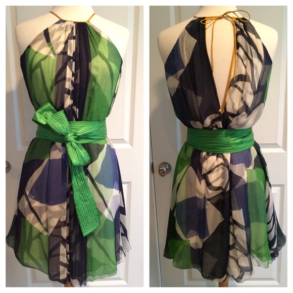 Catherine Malandrino Geometric Print Dress w/Sash