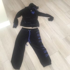 BLACK AND BLUE PINK VICTORIA SECRET TRACK SUIT