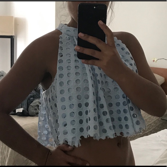 Baby Blue Koko & Palenki Mesh Flowy Halter Top - Picture 5 of 6