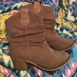 Brown pleather booties